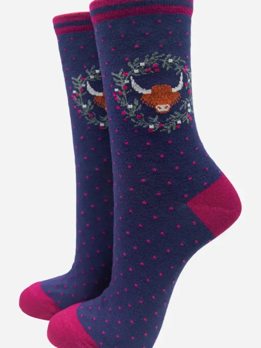 Women's Highland Cow Wreath Print Ankle Socks