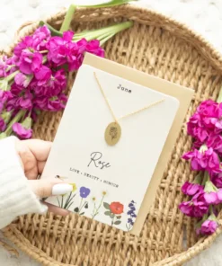 Birth Flower Necklace On Greeting Card