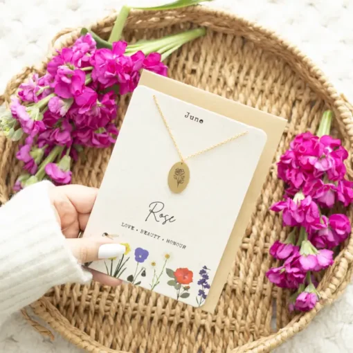 Birth Flower Necklace On Greeting Card