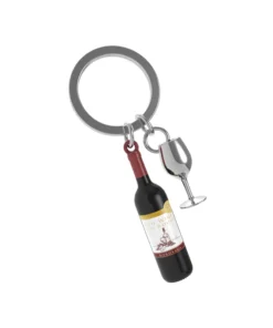 Wine Bottle & Glass Keyring - Metalmorphose