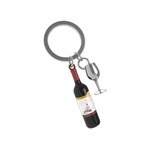 Wine Bottle & Glass Keyring - Metalmorphose